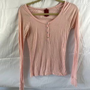 American Exchange Pink Juniors Med Long sleeve Henly top